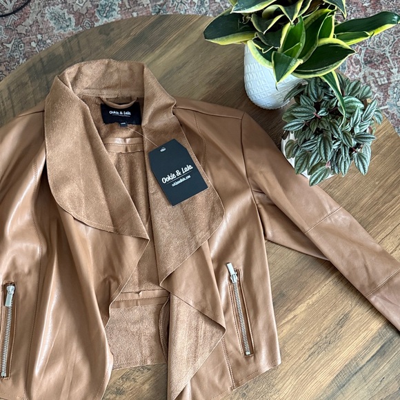 Ookie lala Nordstrom Tan faux Leather Jacket XS - Picture 5 of 9